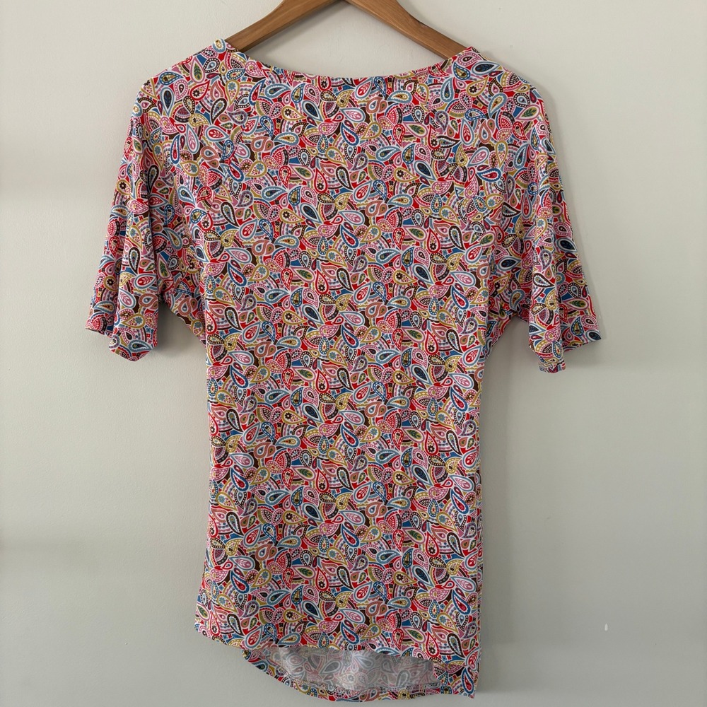 Boden Women's Paisley V-Neck Top US 12 Multicolor Stretch‎ 3/4 Sleeve Blouse - Picture 2 of 9